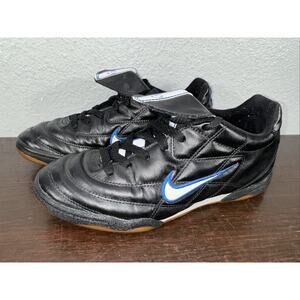 NIKE Tiempo 750 Men's Black Leather Indoor Soccer Shoes Size US 7.5 EU 40.5